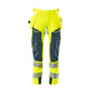 Pants with hanging pockets, ULTIMATE STRETCH pants, hi-vis yellow/dark petroleum