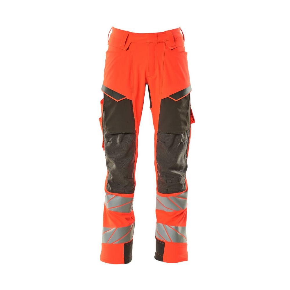 Pants with knee pockets, ULTIMATE STRETCH pants, hi-vis red/dark anthracite