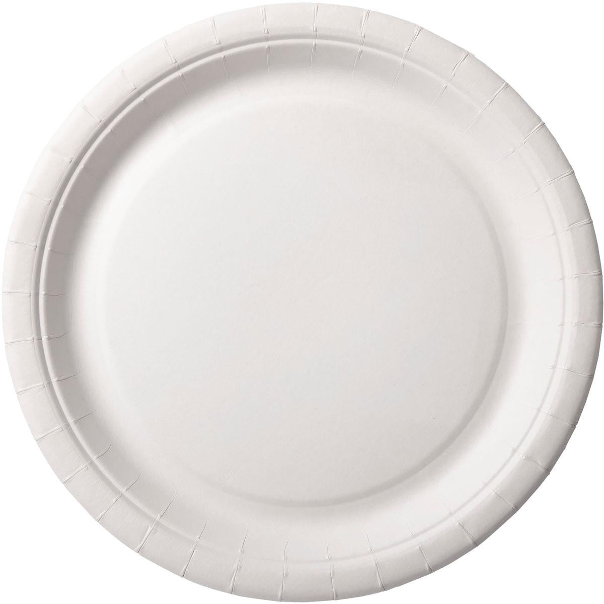 A white, round paper plate (plate ø 22 cm) by Duni GmbH with a slightly raised edge and textured rim, photographed from above on a white background. Package: 100 pieces.