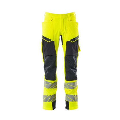 Pants with knee pockets, ULTIMATE STRETCH pants, hi-vis yellow/black-blue