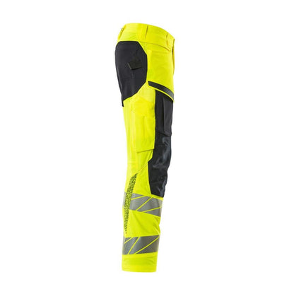Pants with knee pockets, ULTIMATE STRETCH pants, hi-vis yellow/black-blue