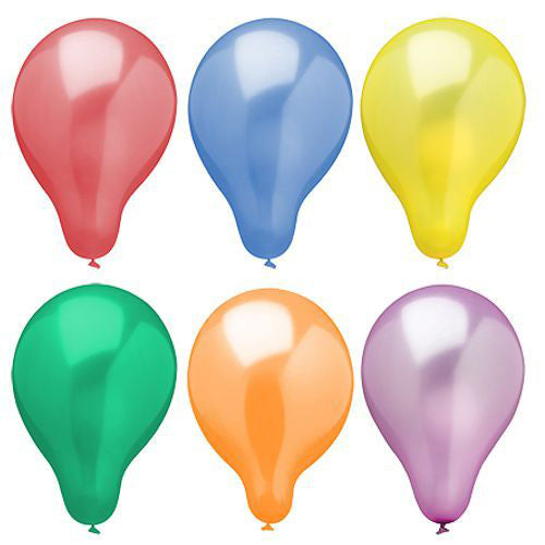 Six inflated PAPSTAR GmbH balloons Ø 25 cm, assorted colors, metallic design, arranged in two rows and in bright colors, make a perfect party decoration against a plain white background. Bag contains 25 pieces.
