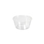 The dressing cup 100 ml from Duni GmbH made of transparent rPET with a wide opening and without a lid (74x74x35 mm) is depicted on a plain white background. Package size: 200 pieces.