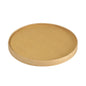 An eco-friendly lid cardboard Ronda WIDE+ from Duni GmbH made of brown FSC/PLA cardboard (184x184x17 mm, 900/1300 ml) with slightly raised edges and two small holes lies on a white background. Pack of 25 pieces.