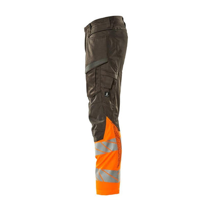 Trousers with knee pockets, stretch inserts trousers, dark anthracite/hi-vis orange