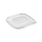 The rPET lid CUBE SQUARE 900/1200 ml from Duni GmbH is a transparent, slightly raised lid (182x182x10 mm) for CUBE SQUARE containers, made from sustainable packaging and embossed with "BioPak". Package: 50 pieces. Photographed on a white background.