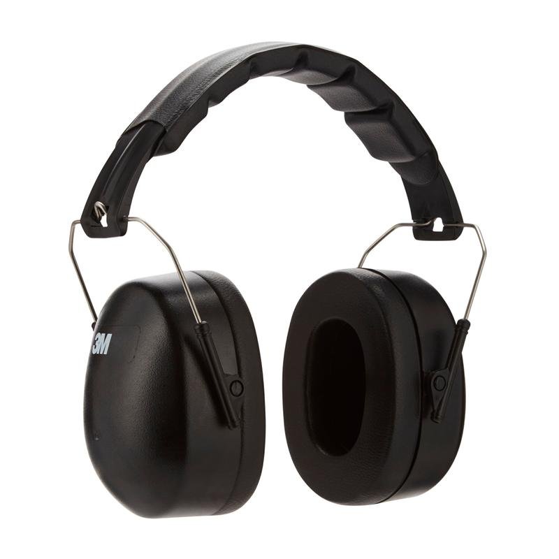 The 3M™ capsule hearing protector with foldable headband 90563E offers SNR 30 dB protection in Black, with padded ear cups, adjustable metal bands, and visible 3M logo. The package contains 1 piece. From 3M Deutschland GmbH.