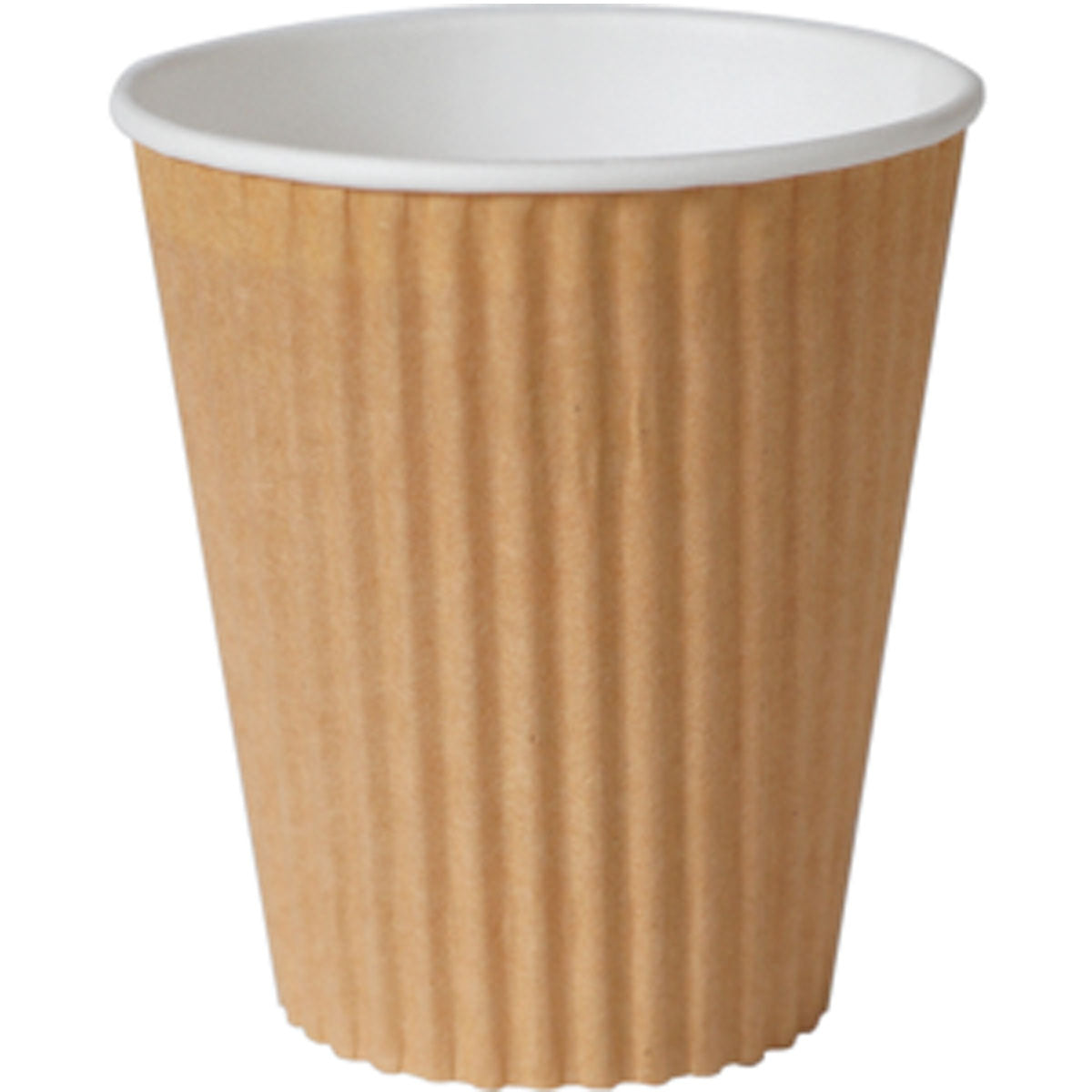 Der Duni GmbH Triple Wall Thermobecher 350 ml in braunem PAP/PLA, hier mit weißem Innenleben auf unifarbenem Hintergrund, bietet eine umweltfreundliche Art, Getränke zu genießen; erhältlich in Packungen mit 30 Stück.