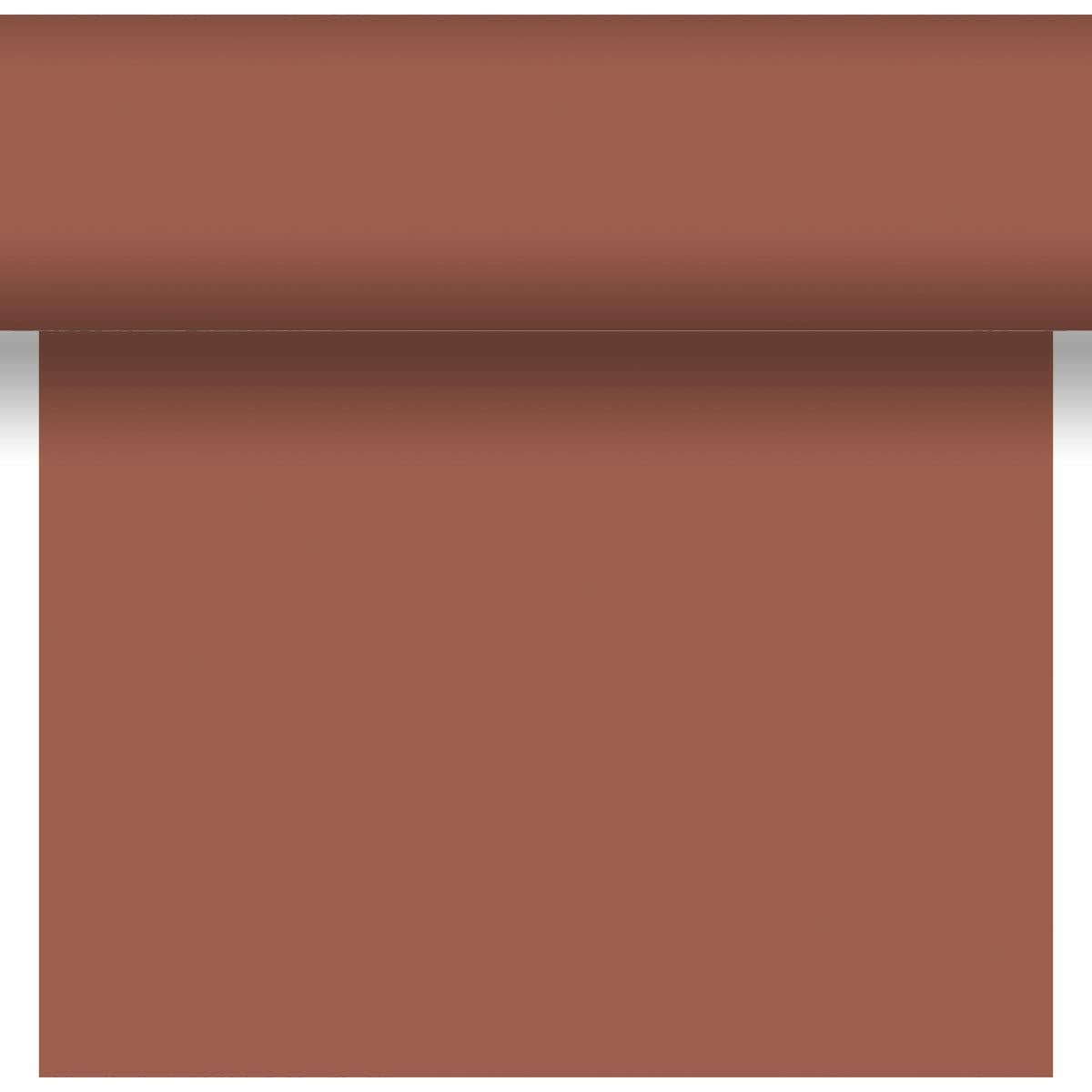 A partially unrolled Dunicel table runner Tête-à-Tête 24 m x 0.4 m (20 sections) by Duni GmbH hangs in front of a white background - ideal for an elegant table decoration or a stylish Tête-à-Tête.