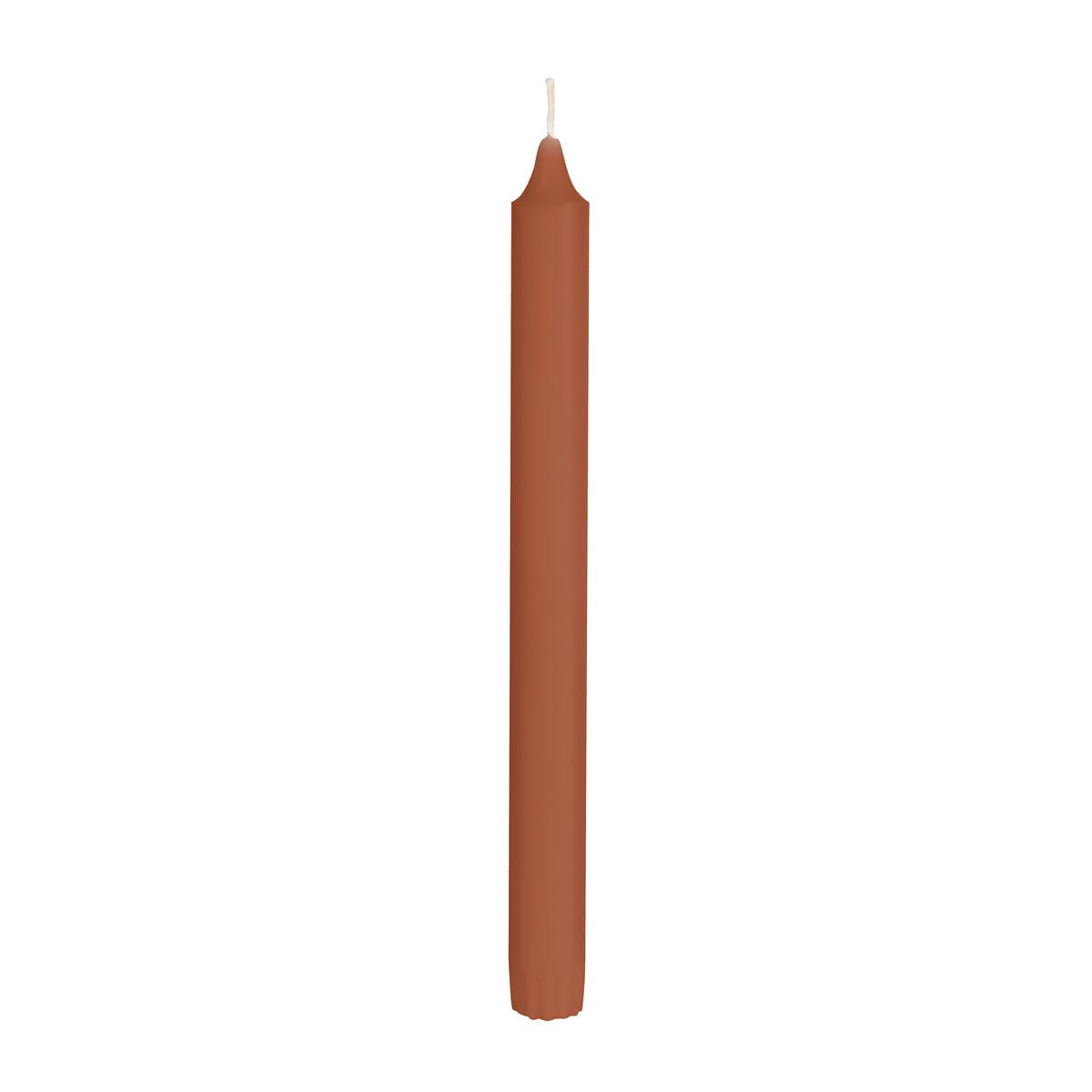 A single unlit Duni GmbH crown candle made of 100% stearin (250 x 22 mm, 9h burn time) with a white wick stands upright against a plain white background.
