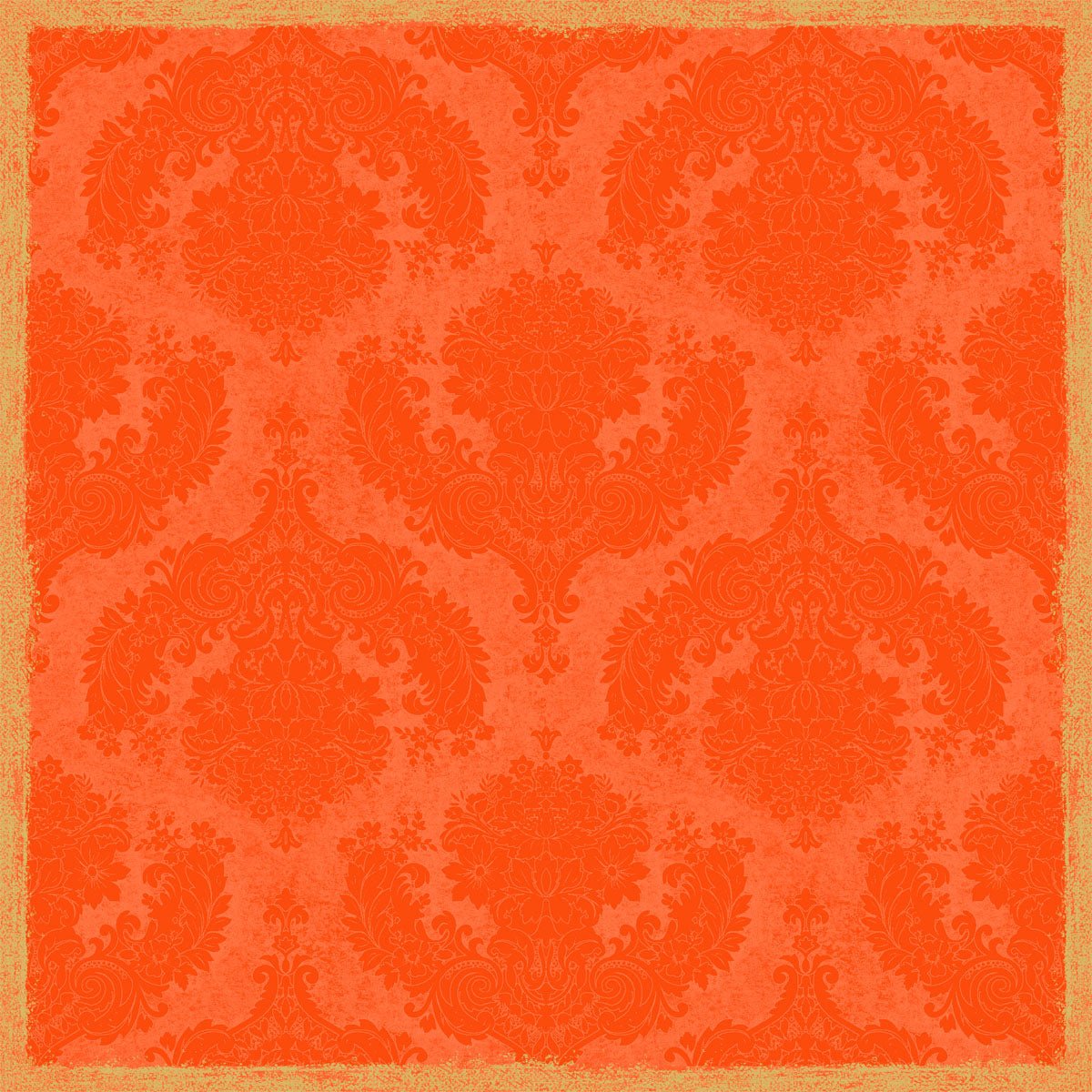 The Dunicel table cover 84x84 cm by Duni GmbH in Royal Sun Orange features an ornate, repeating damask pattern with aged texture and gold border. Ideal for elegantly set tables. The package contains 20 pieces.