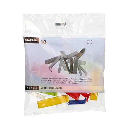 Mála trédhearcach le 10 greamán dúnadh Starpak PP ildaite i 3 mhéid, le lipéid branda agus sonraí. Foirfe chun bia a choinneáil úr.