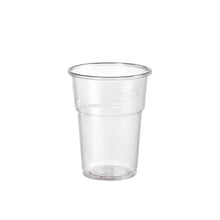 The glass, PLA, fill line Transparent PLA cup from Duni GmbH is a clear plastic cup with a smooth, glass-like surface and a slightly flared rim, depicted empty on a white background.