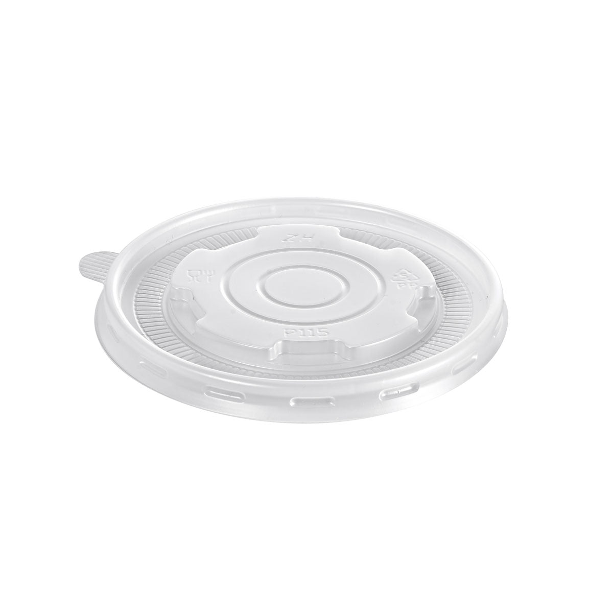 A white polypropylene lid (lid for 201090 / 201091 / 201092, 115x115x10 mm) from Duni GmbH, pack of 50 pieces, depicted on a solid white background.