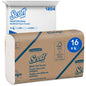 A white shipping box with the label "Scott® Hand Towels - MultiFold / White" by Kimberly-Clark GmbH contains 16 packs of 250 sheets each (a total of 4,000 towels) and offers hygienic hand drying in a convenient multipack.
