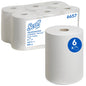A carton containing six Scott® Control™ Slimroll™ paper towels from Kimberly-Clark GmbH (White, 6 rolls), with one roll on the front, five rolls in clear plastic, and a blue circle with the number six on the front roll.