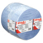 A blue WypAll® L30 large roll paper towel from Kimberly-Clark GmbH for maintenance work, extra wide and long, packaged in clear film with product info, industrial cleaning application instructions and barcode; 1 roll x 1000 sheets per carton.