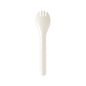 The PLUMA paper fiber spork 150 mm from Duni GmbH made of white paper combines spoon and fork in one and is depicted on a plain white background. Pack of 100 pieces.