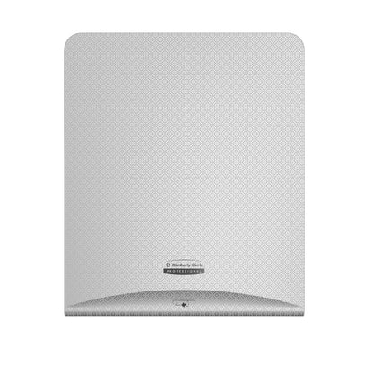 The Kimberly-Clark Professional™ Icon™ Dispenser Faceplate - eHRT (33.02 x 37.47 x 3.18 cm) by Kimberly-Clark GmbH is an elegant, white wall-mounted towel dispenser, ideal for modern hygiene and washroom accessory needs.