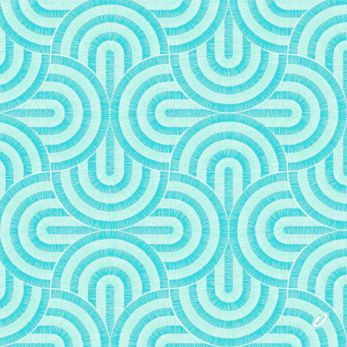 A seamless geometric pattern of overlapping teal and white semicircles with fine radiating lines, ideal for Dunisoft napkins 40x40cm by Duni GmbH.