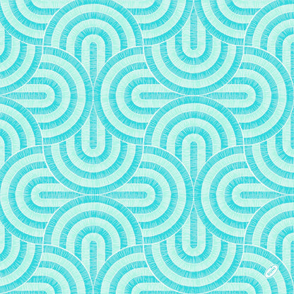 A seamless geometric pattern of overlapping teal and white semicircles with fine radiating lines, ideal for Dunisoft napkins 40x40cm by Duni GmbH.