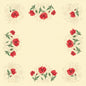 A cream-colored square with a red carnation and green leaf border, perfect as an elegant Dunisilk Monique tablecloth 84x84 cm by Duni GmbH - ideal for stylish table decoration (pack of 20 pieces).