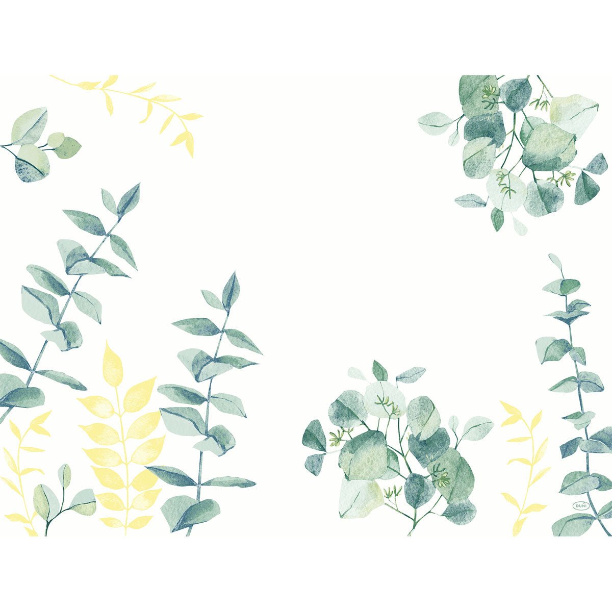The Duni GmbH paper placemats 30x40 cm Spire with green and yellow leaves in the Spire pattern are ideal for decorating events and banquet tables; each pack contains 250 pieces.