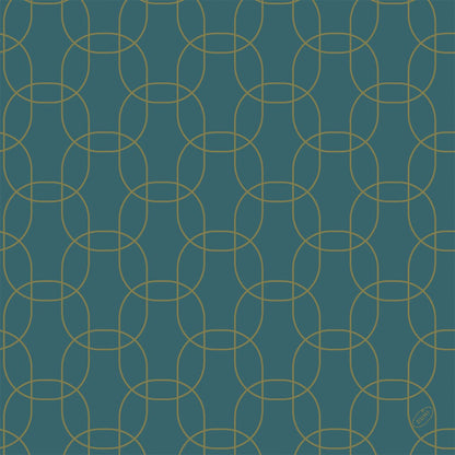 A geometric pattern of interlocking golden circles on dark teal is printed on Dunisoft napkins 40x40cm by Duni GmbH. It forms a symmetrical grid with the subtle inscription "MIRO" in the lower right corner.