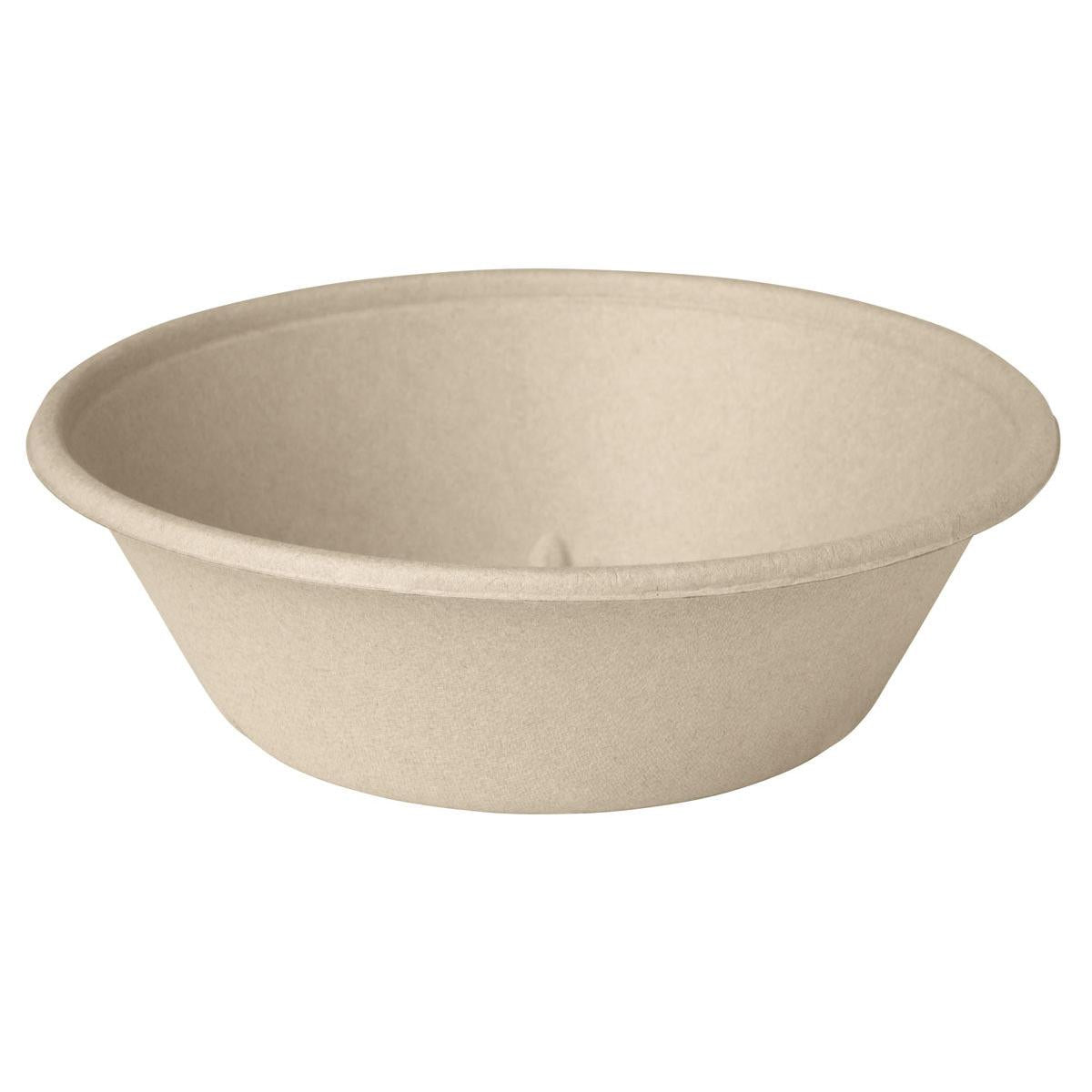 The Classic Bowl 1000 ml - uncoated Brown Bagasse 194x194x60 by Duni GmbH is an eco-friendly, round disposable bowl with a smooth rim and shallow depth - ideal for sustainable dining; package contains 40 pieces.