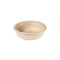 White, round, flat dressing cup 30 ml from Duni GmbH made of bagasse with PBAT/PLA coating (65x65x18 mm, pack of 150 pieces), with textured outside and smooth inside, on a white background.