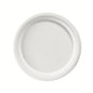 A round, white plate ø 26 cm made of uncoated bagasse from Duni GmbH (pack of 50 pieces), biodegradable and environmentally friendly, photographed from above against a white background.