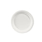 A simple, round, white plate ø 22 cm from Duni GmbH is depicted from top to bottom against a white background. The uncoated white bagasse plate (pack of 50 pieces) has a smooth, simple design and is biodegradable.