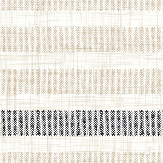 Die Dunilin Servietten 40x40 cm, Rigato schwarz von Duni GmbH zeigen ein beige-schwarzes Streifenmuster auf weißem Grund und bieten eine strukturierte Gitteroptik - ideal für eine elegante Tischdekoration mit schwarzen Servietten. Packung mit 45 hochwertigen Servietten.
