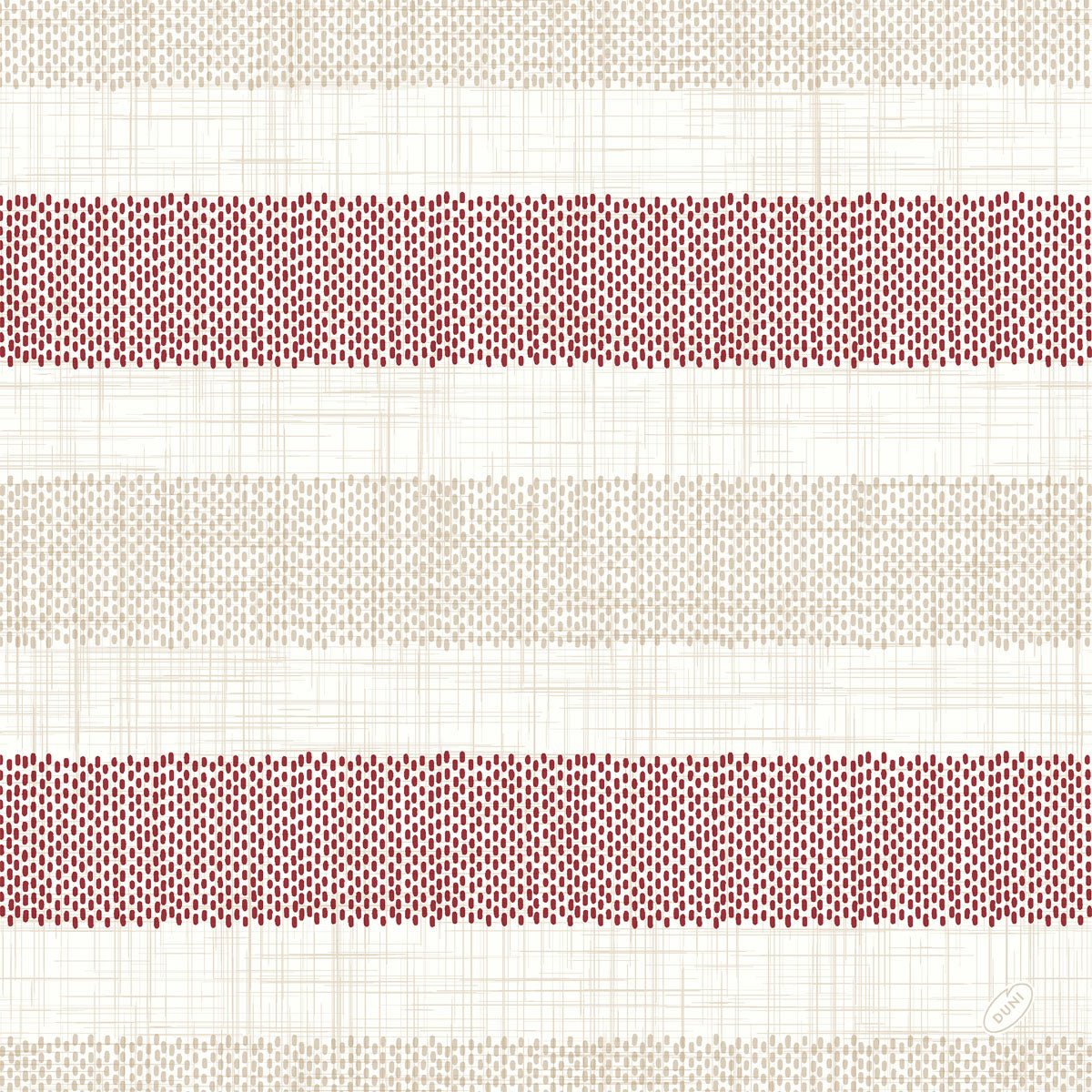 Zellt Servietten 40x40 cm Klassik Rigato bordeaux ó Duni GmbH: Seirbhísí ardchaighdeáin le stríoca leathan, bordeaux le patrún poncanna agus línte caola beige i ndearadh greille - foirfe do mhaisiú tábla stíle. Pacáiste de 50 píosa.