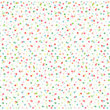 Die Dunicel Mitteldecke 84x84 cm "Happy Bubbles" von Duni GmbH zeigt einen weißen Hintergrund mit bunten Punkten in rot, grün, pink, blau und gelb - ideales Partyzubehör für den Kindergeburtstag. Packung mit 20 Stück.