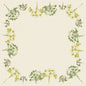 The Duni GmbH Dunicel table cover 84x84 cm, green (pack of 20 pieces) has a square beige background with a border of delicate green and yellow floral patterns, inspired by Green Umbles 60111, forming an elegant central frame.