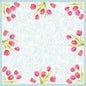 The Dunicel tablecloth 84x84cm - Painted Tulips tablecloth by Duni GmbH features pink and red tulip watercolors with green leaves in all four corners on a light blue, textured background with an empty center.
