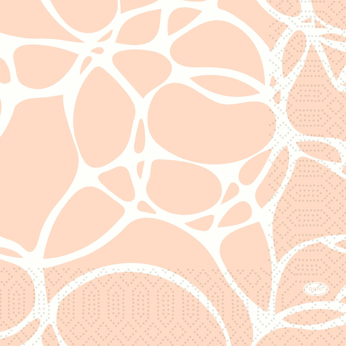 Modernes abstraktes Pfirsich-Weiß-Muster mit gepunkteten und gestrichelten Akzenten schafft einen stilvollen Look - ideal für hochwertige Papierservietten, wie die Duni GmbH Servietten 33 cm 3lagig 1/4-Falz Ocean Pink Papierservietten (Packung, 50 Stück).