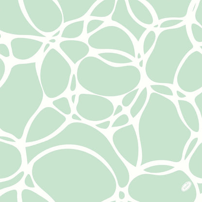 Abstract pattern with irregular, interconnected white shapes on light green, reminiscent of organic, cell-like forms - perfect for the Bio-Dunisoft napkin by Duni GmbH. 40x40cm cleaning cloth made from eco-friendly organic cotton.