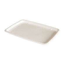 A rectangular, brown serving platter Small from Duni GmbH (Brown Bagasse, 285x203x15mm), uncoated and environmentally friendly, is shown on a plain white background. Ideal for sustainable serving; the package contains 60 pieces.