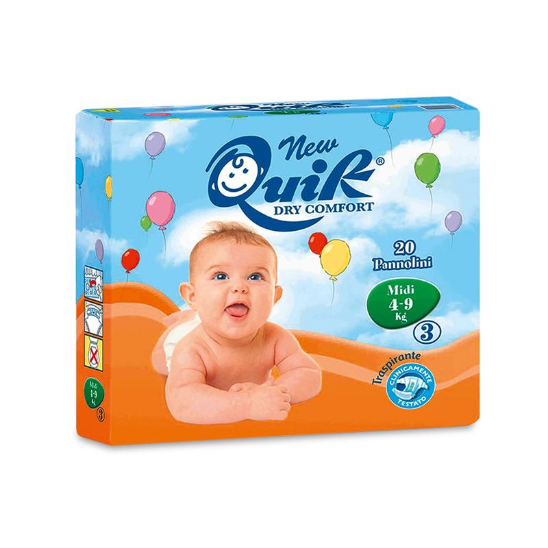 Diapers leanbh nua Quik, Midi, 4 - 9 kg | Pacáiste (20 píosa)