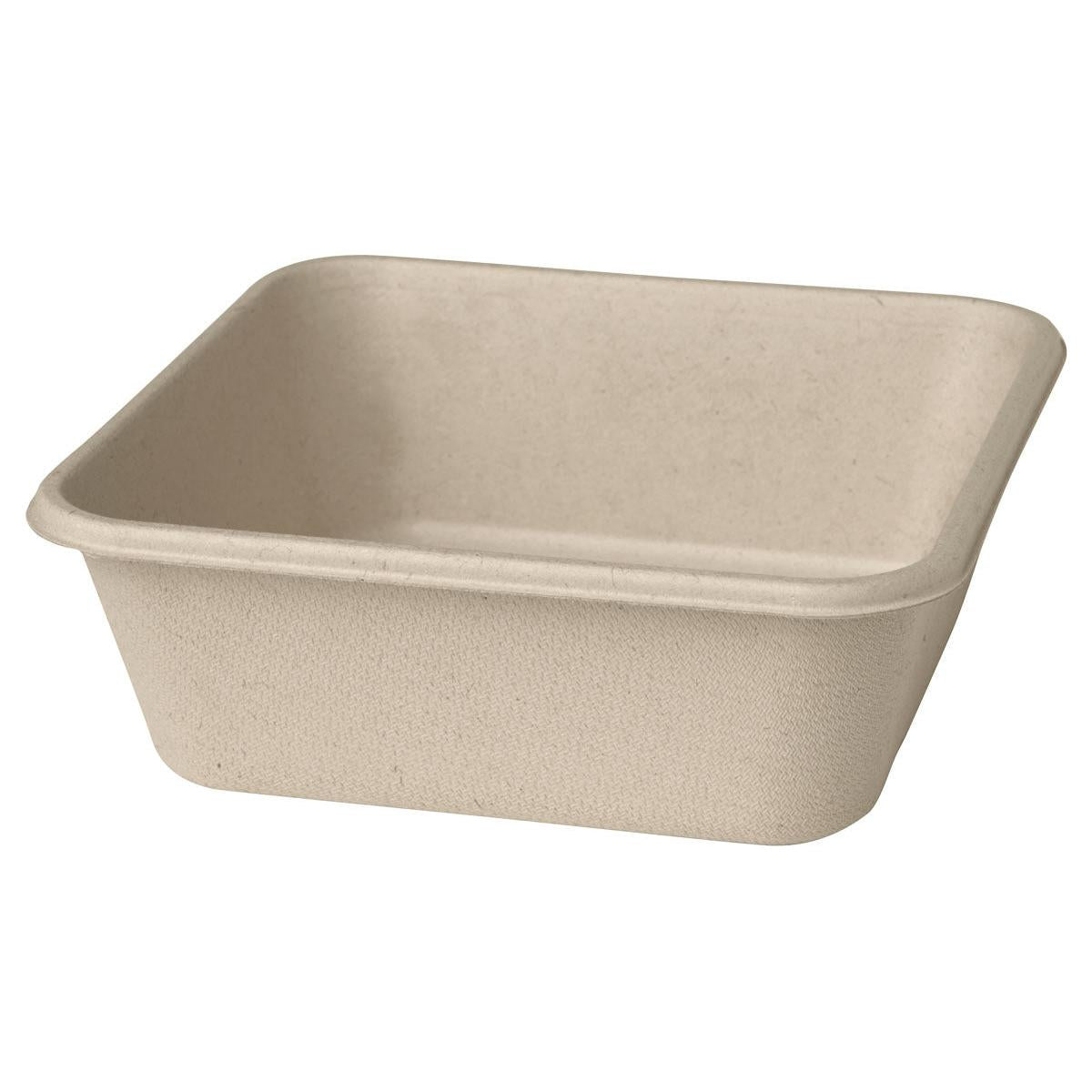 The Classic Box 900 ml - uncoated Brown Bagasse 155x155x53 by Duni GmbH is a simple, rectangular container with slightly rounded corners and a textured surface, shown empty on a white background. Pack (40 pieces).