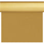 A roll of gold-colored wrapping paper is partially unrolled and reflects the smooth, shiny appearance and the uniform texture of the Dunisilk Tete a Tete 0.4x24m gold tablecloth from Duni GmbH.