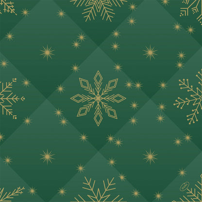A green quilted background with golden geometric snowflakes and stars, ideal for the Bio-Dunisoft napkins 40x40cm by Duni GmbH.