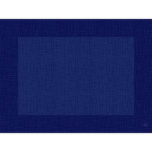 Ein rechteckiges Bild, inspiriert von den Bio-Dunicel-Sets 30x40 Linnea dunkelblau der Duni GmbH. Es zeigt sich mit sich kreuzenden blauen Linien, mit einem dunkelblauen Rand und einer helleren Mitte, die das gerahmte Aussehen und das nachhaltige Material der Tischsets widerspiegelt. Packung: 100 Stück.