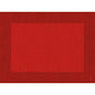 The Bio-Dunicel Sets 30x40 Linnea red from Duni GmbH are high-quality, rectangular red placemats with a textured cross-hatch pattern and a darker red border. Biodegradable. Pack of 100 pieces.
