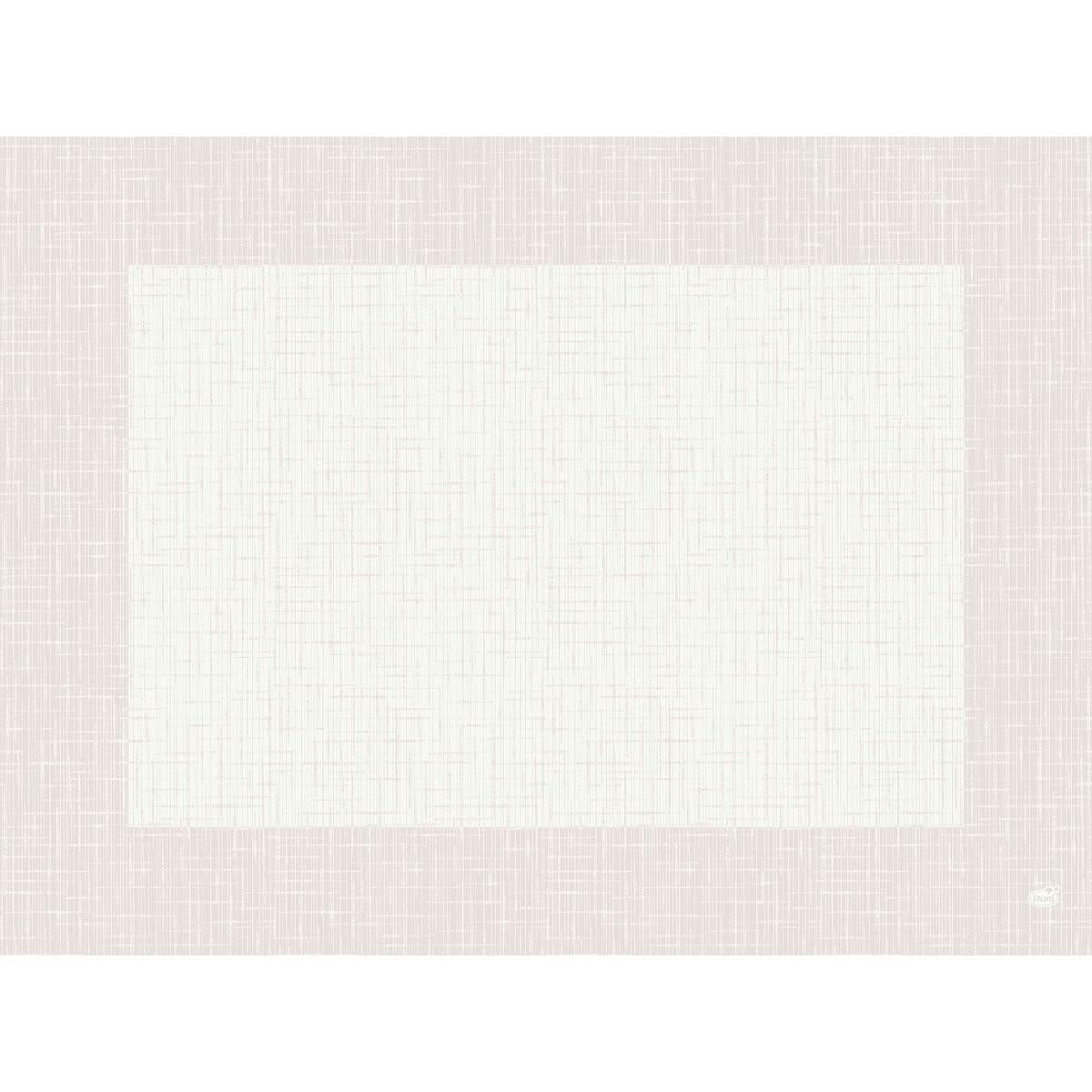 A rectangular image with a light pink border and a white center, both with a woven grid pattern, inspired by an eco-friendly table decoration with the Bio-Dunicel sets 30x40 Linnea white-high-quality placemats (100 pieces) from Duni GmbH. A small white logo is located at the bottom right.