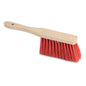 The Nölle Profi Brush industrial hand broom Elaston red, 28 cm with hanging hole from Nölle Profi Brush brush & paintbrush technology e.K. is characterized by a light wooden handle and red synthetic bristles, shown in side view on a white background.
