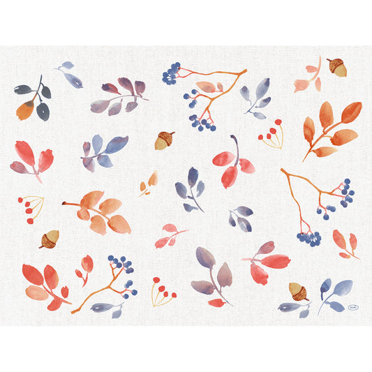 Ein aquarelliertes Herbstlaub-, Beeren- und Eichelmuster im herbstlichen Farbverlauf ziert die Duni GmbH Papier-Tischsets 30x40cm Autumn Gradient (Packung 250 Stück)-ideal für eine charmante Tischdekoration.