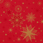 The Duni napkins 1/4-fold "Stargazing" (50x50 cm, pack of 50 pieces) from Duni GmbH with a red background and festive star and snowflake patterns in gold and red add elegance to any celebration.